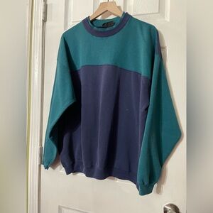 Hanes Two-Tone Crewneck Sweatshirt in Teal and Navy